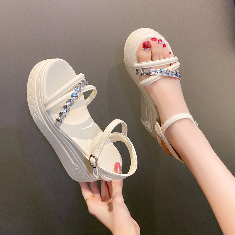 Wedge Heel Rhinestone Sandals for Women, Summer Outer Wear with Skirts, New High Heels That Are Not Tiring for the Feet, Roman Shoes for Women, Beach Shoes