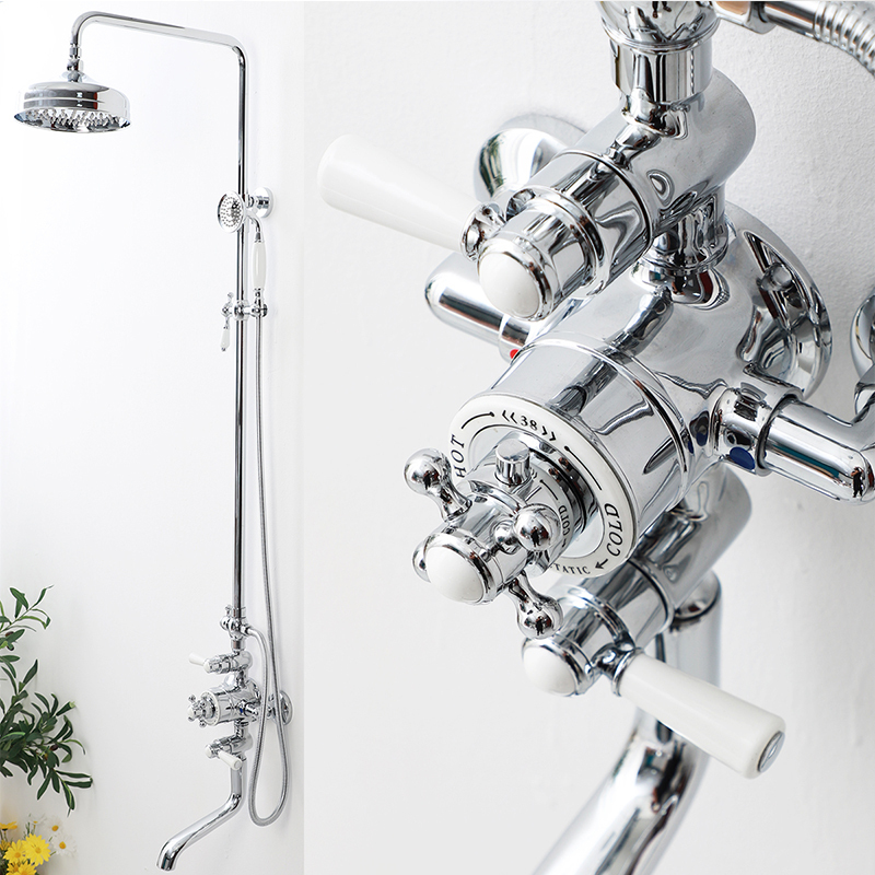 Beautiful Bathroom French Retro Thermostatic Shower Set with Imported Valve Core, All-Copper Body, High-End Home Bathing