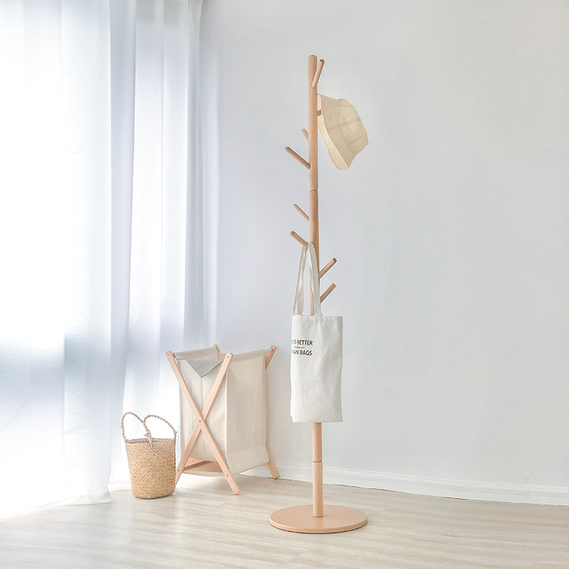 ins coat rack solid wood beech floor simple bedroom home simple porch corner hanger Japanese style Nordic