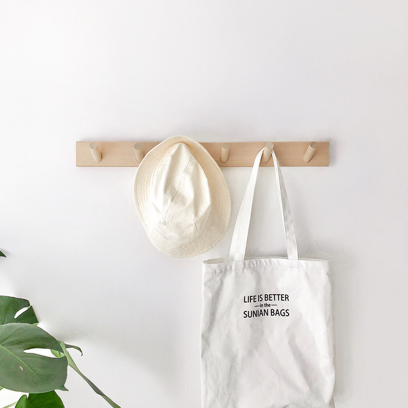 Solid wood hook wall hanging porch clothekey log inside door-free punch hanging frame bedroom in wind hook