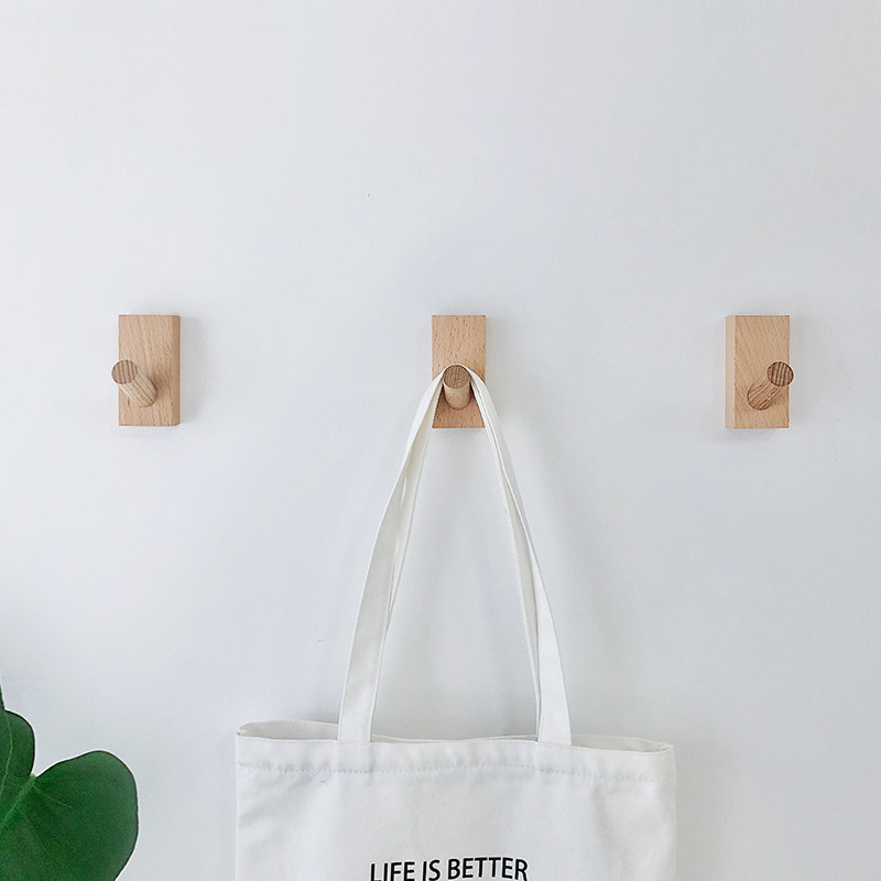 Solid wood hook single punch-free clothes hook wall hanging door behind clothes hat coat rack wall bedroom porch