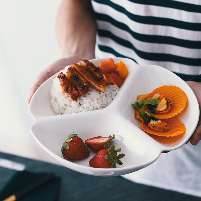 Japanese tableware household frame plate creative ceramic separation plate household dish 3 grade breakfast plate