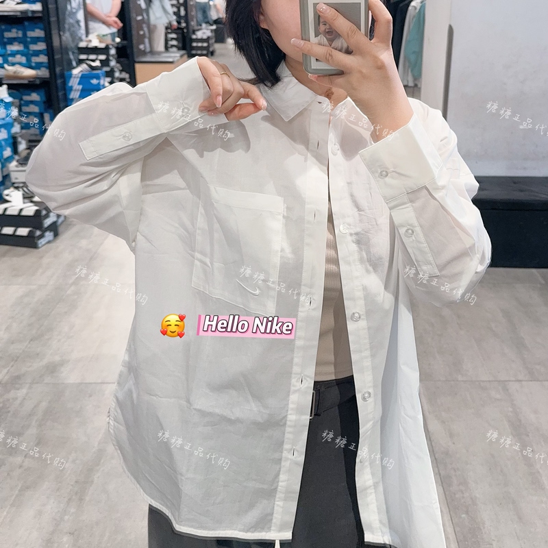 Nike/Nike Women's Embroidered Logo Summer New Sports Casual Loose Long-Sleeved Shirt Hj0716-100 Nike/Nike Women's Embroidered Logo Summer New Sports Casual Loose Long-Sleeved Shirt Hj0716-100