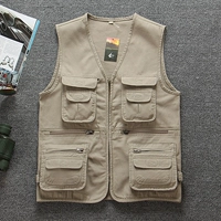 Trung niên xuân và mùa thu ngoài trời nhiều túi nam cotton thoáng khí vest vest vai câu cá phóng viên vest vest áo ba lô nam