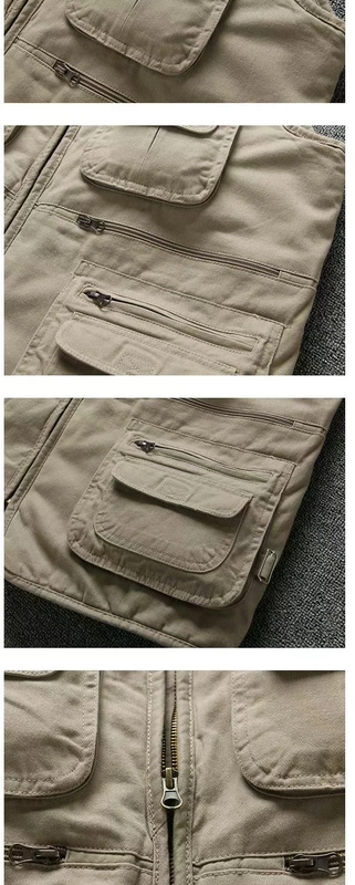 Trung niên cộng nhung nhung ấm áp vest nam mùa đông cộng với tóc dày vest nhiều túi vest vai bố bộ vest nam cho người trung tuổi