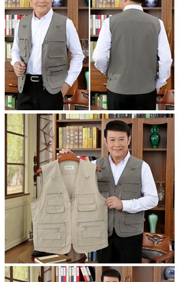 Áo vest nam trung niên mùa xuân và mùa thu mẫu nhiều túi mùa hè mỏng cộng với phân bón để tăng giải trí vest ngoài trời vest béo vai đồ nam lịch lãm	