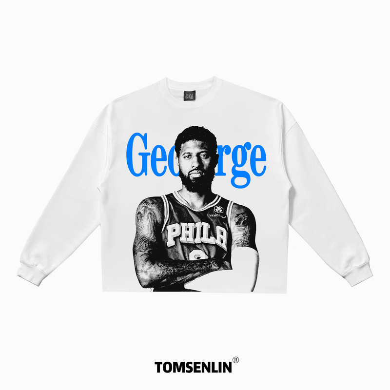 Tomsenlin-Paul George American Street Style Color-Blocking Retro Kangli Print Long and Short Sleeve T-Shirt Tomsenlin-Paul George American Street Style Color-Blocking Retro Kangli Print Long and Short Sleeve T-Shirt