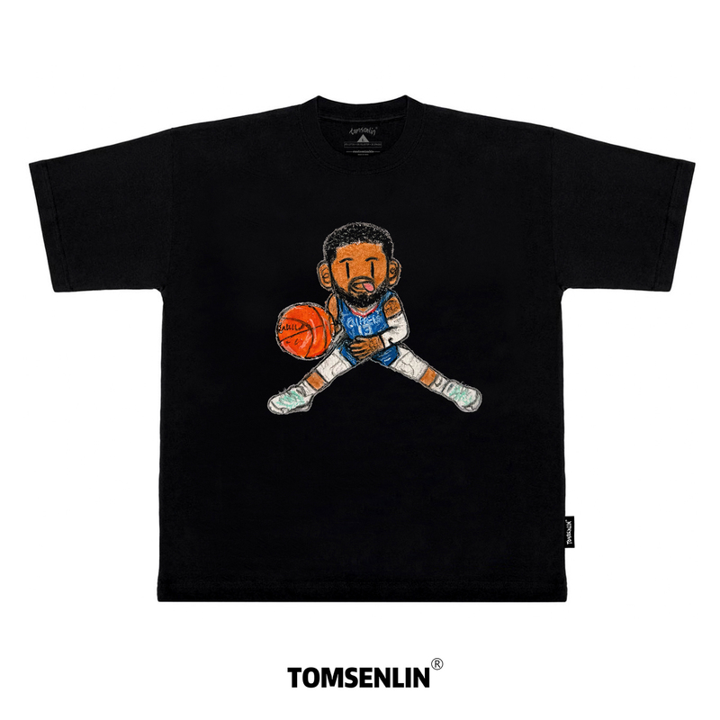 Tomsenlin×Illustrator Gqq Collaboration Model Paul George Side-Step Illustration Kangli Printed Short-Sleeve Shirt