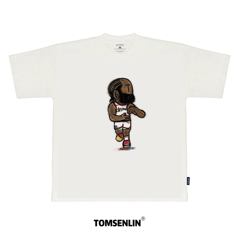 Tomsenlin×Illustrator Gqq Collaboration Model Pays Tribute to James Harden with a Salt-Sprinkling Illustration and Kang Li Print Short-Sleeve Shirt