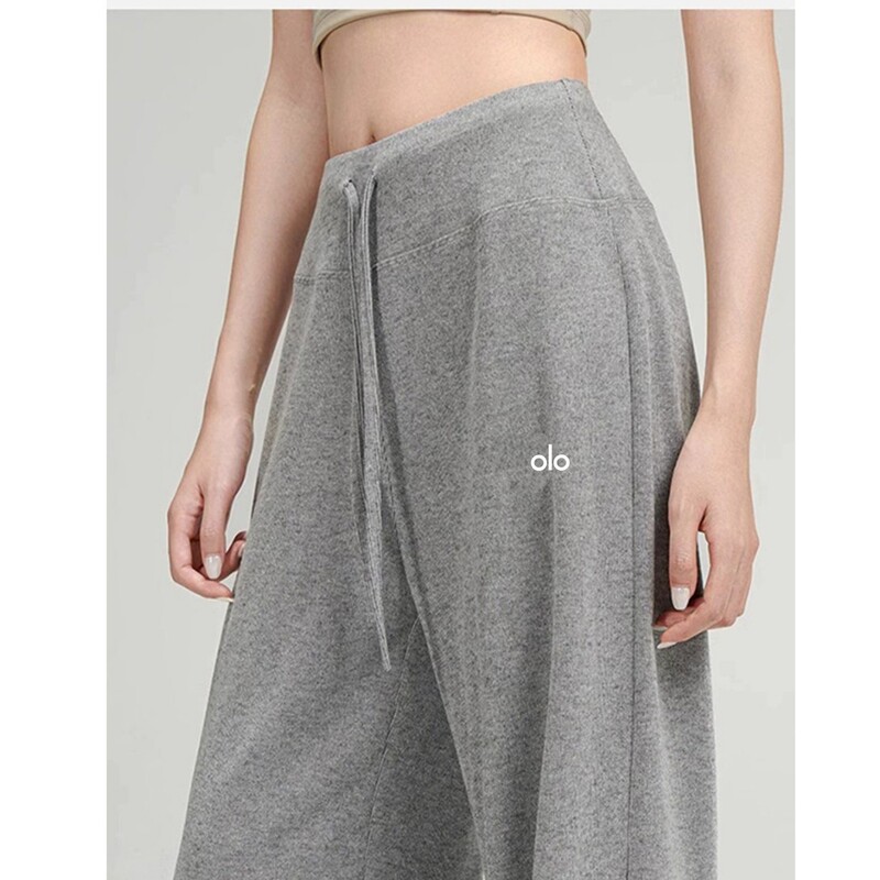 American Drawstring Straight-Leg Sweatpants for Women, Gray High-Waisted Drapey Casual Pants, Relaxed Wide-Leg Pants, Fitness Pants, Sports Pants