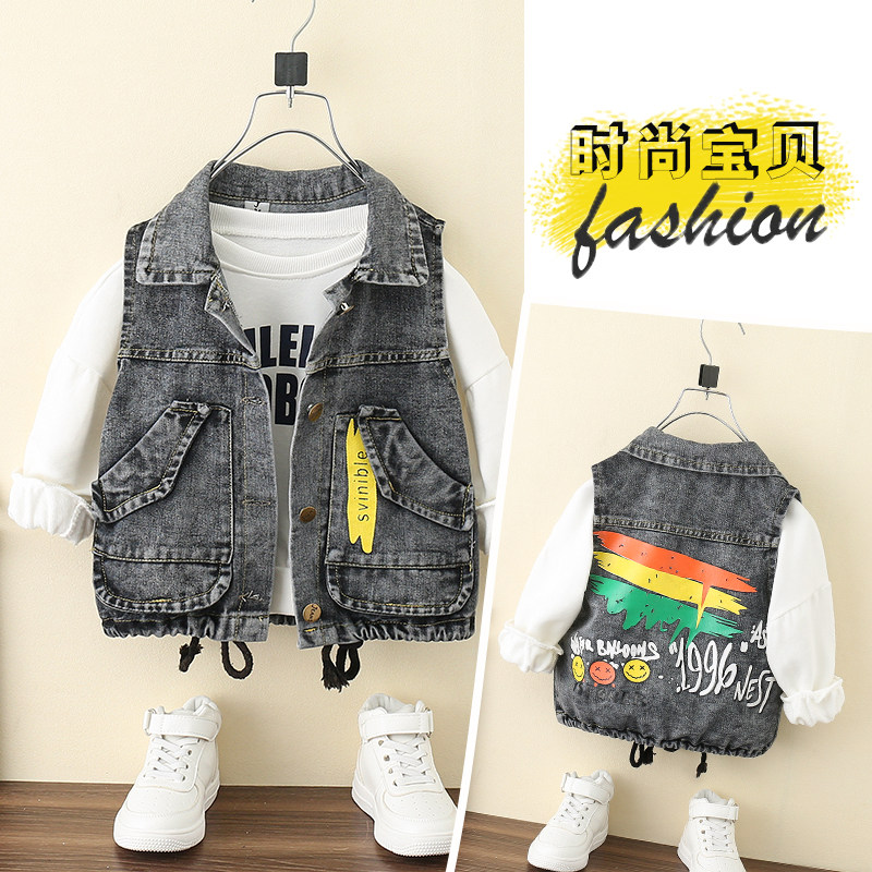Baby Cowboy Waistcoat Spring Autumn 2022 New Boy Foreign Pie waistcoat Boy Children Thin outside wearing waistcoat