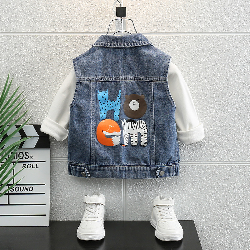 Boy Cowboy waistcoat Children's spring autumn Horse clip Clip Baby Outside Wearing Boy Foreign Pie Pure Cotton Korean Version Vest Autumn Clothing