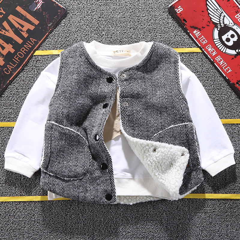 Autumn and winter clothes new 1-2-3 years old 4 boys vest baby plus velvet lamb wool warm vest children thickening waistcoat