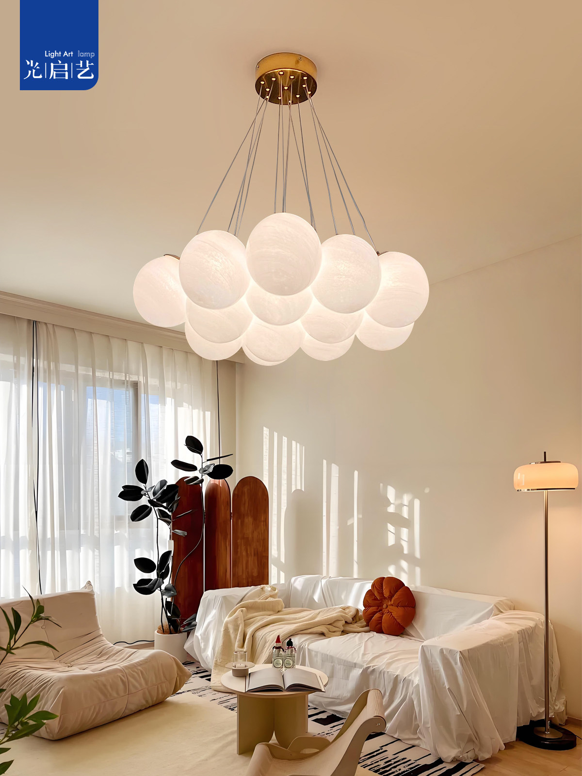 Planet Lamp French-Style Living Room Chandelier Cream Cloud Glass Bubble Ball Moon Balloon Lamp Children's Bedroom Lamp
