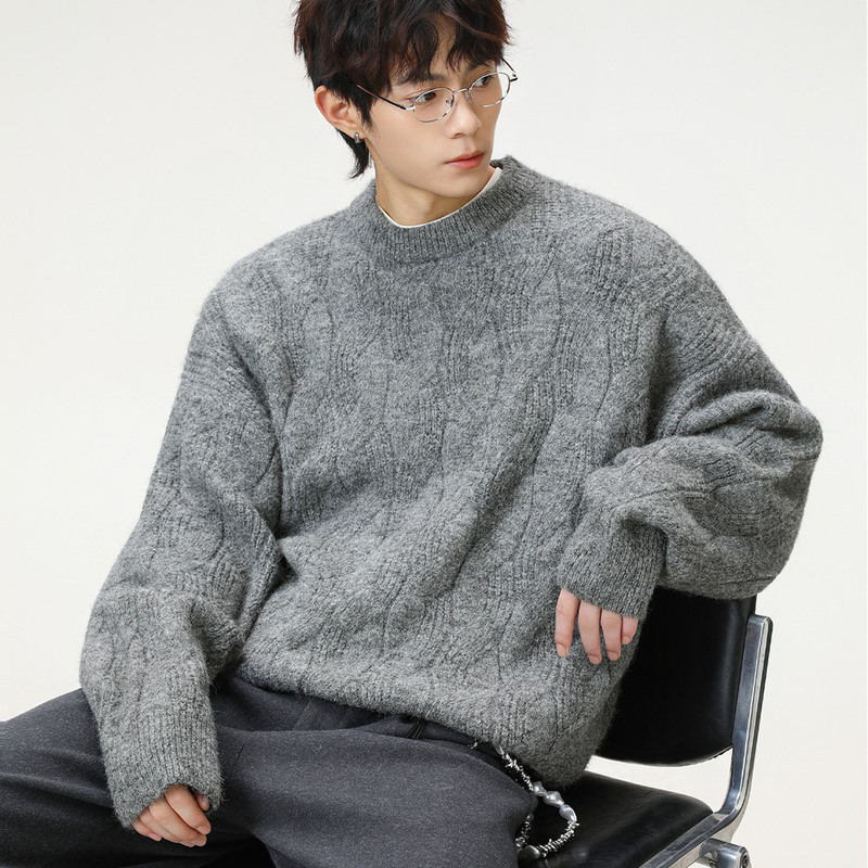 Autumn and Winter Sweater Men's Round Neck Loose Thickened Warm American Retro Knitted Pullover Half Turtleneck Sweater Jacket Autumn and Winter Sweater Men's Round Neck Loose Thickened Warm American Retro Knitted Pullover Half Turtleneck Sweater Jacket