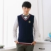 Áo len cổ chữ V nam không tay áo len vest nam vest cotton len phiên bản Hàn Quốc của trái tim học đường áo len mỏng Dệt kim Vest