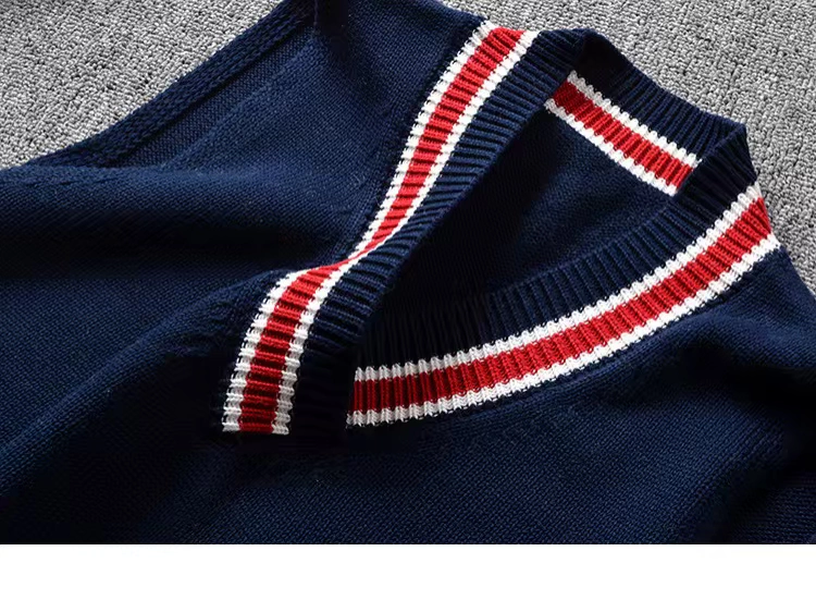 Áo len mùa thu đông nam áo thun cotton cổ chữ V cho học sinh