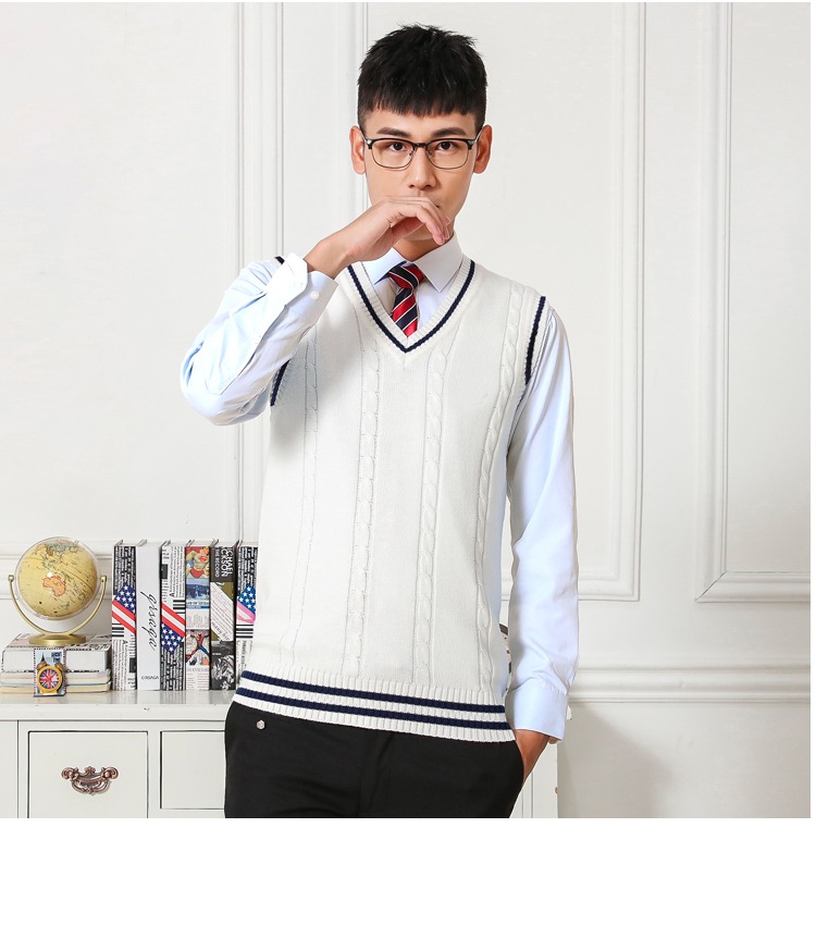 Mùa thu đông nam cotton len vest nam cổ chữ V không tay áo len vest vai cỡ len đan vest trẻ trung áo khoác blazer nam hàn quốc
