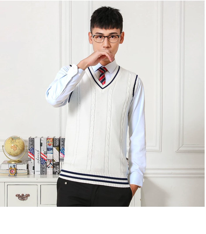 Mùa thu đông nam cotton len vest nam cổ chữ V không tay áo len vest vai cỡ len đan vest trẻ trung áo thun ba lỗ