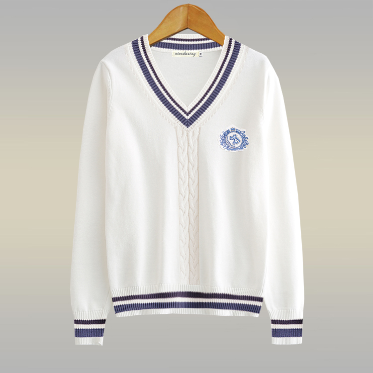 College Style Dk White Sweater for Men, V-Neck, Solid Color, Long-Sleeved Knitwear, Student Sweater, Pullover, Base Layer Shirt, Pullover