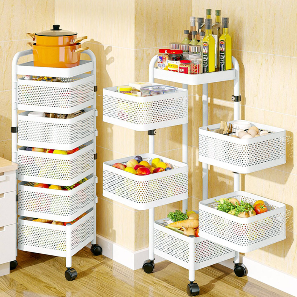 Rotatable fruit and vegetable basket shelf corner mobile snack round floor drawer multi-layer kitchen storage
