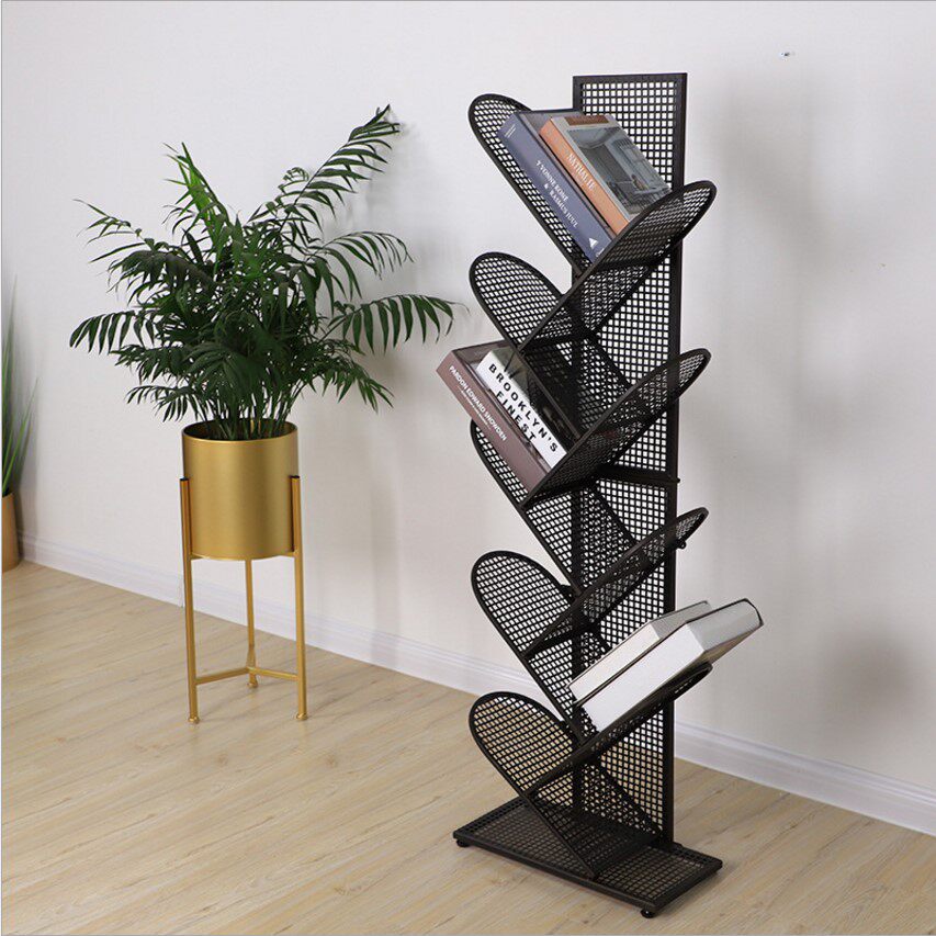 Minimalist Modern Home Tree Iron Art Office Simple Book Room Grid Bookshelves Shelf Multilayer Warehousing