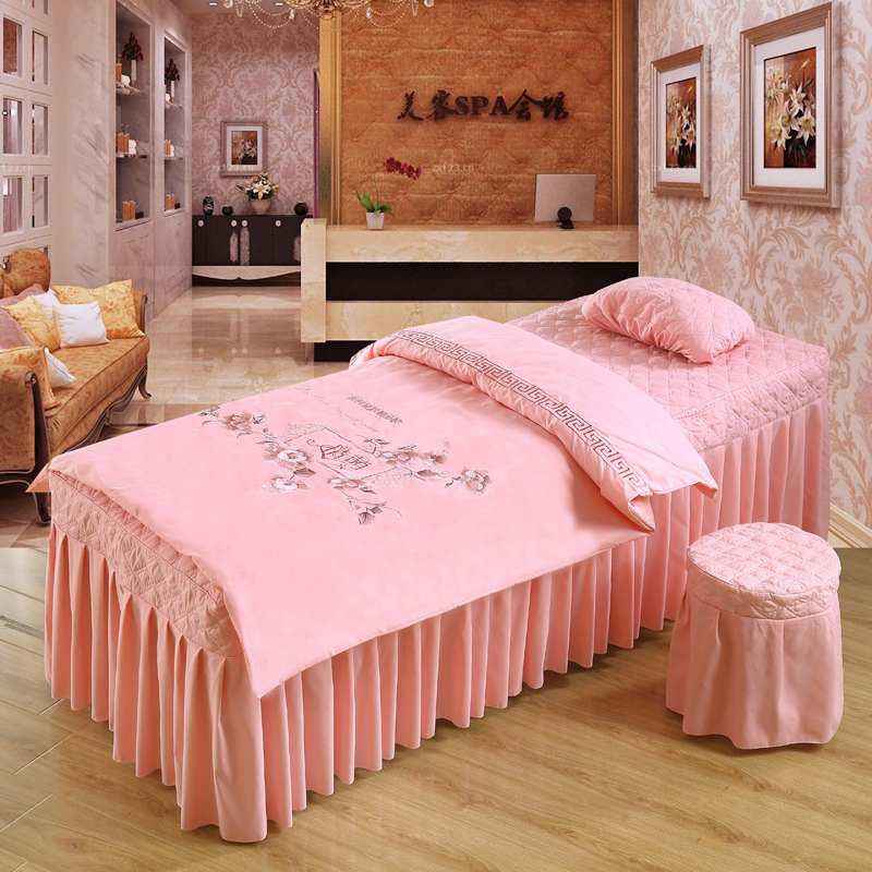 Một gia đình bốn vẻ đẹp cao cấp thẩm mỹ viện massage bedspread hoa thêu Điều trị cơ thể bedspread bộ có thể được tùy chỉnh - Trang bị tấm bộ ga giường spa