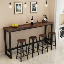 Wrought Iron and Solid Wood Home Bar Table, Wall-Mounted Long Table, High Table, Milk Tea Shop Table and Chairs, Coffee Bar Table and Chair Set