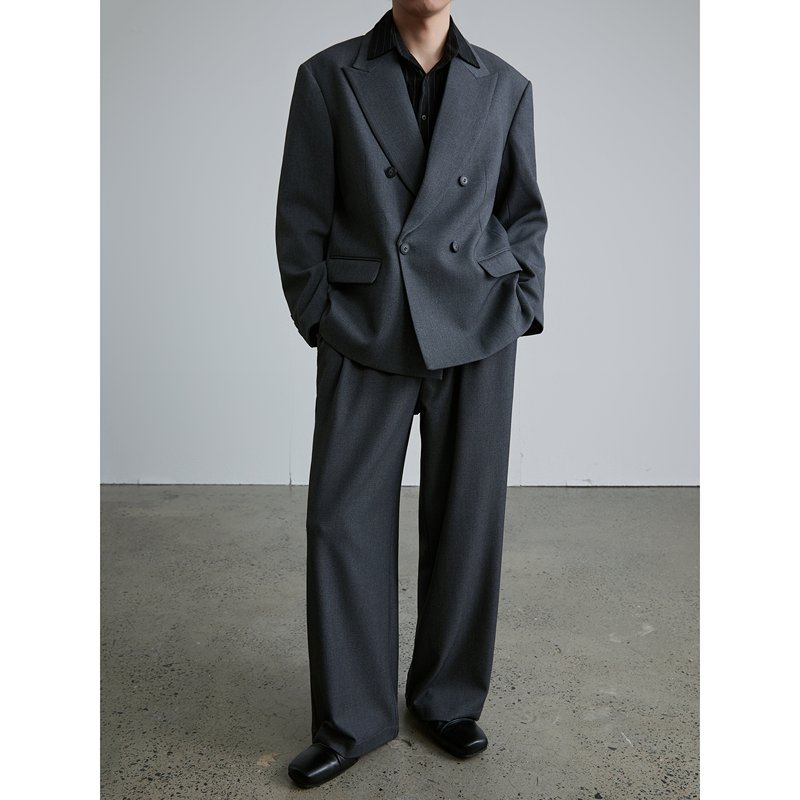 Mr Mukok Lyocell Tencel Wool Old Money Style Men's Suit Jacket Loose Casual Suit Set