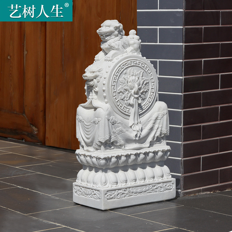 Chinese-style door pier stone household bluestone holding drum stone courtyard villa door ornaments white marble traditional holding drum stone pair