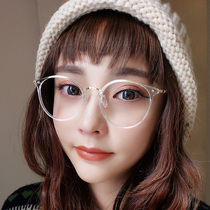 Retro transparent anti-blue light mirror female tide with myopia Ultra-light large frame with power glasses Japanese round frame eye frame men