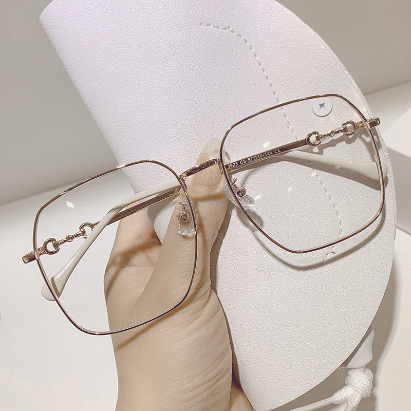 Little Red Riding Book with retro metal large frame myopia glasses female Korean version of plain mirror round face can be matched with degree frame men