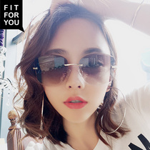 2020 new sunglasses female Korean version of the tide frameless transparent glasses wind round face anti-UV net red sunglasses street shot