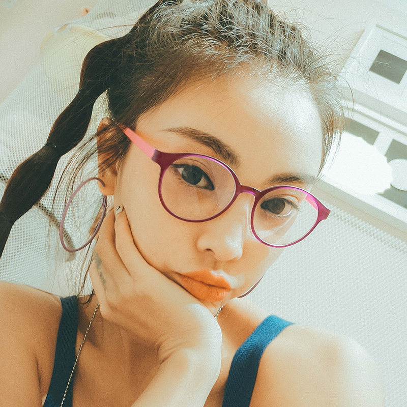 Korean girl pink cute round frame anti-radiation anti-blue light glasses female ultra-light plain eye frame frame with small face