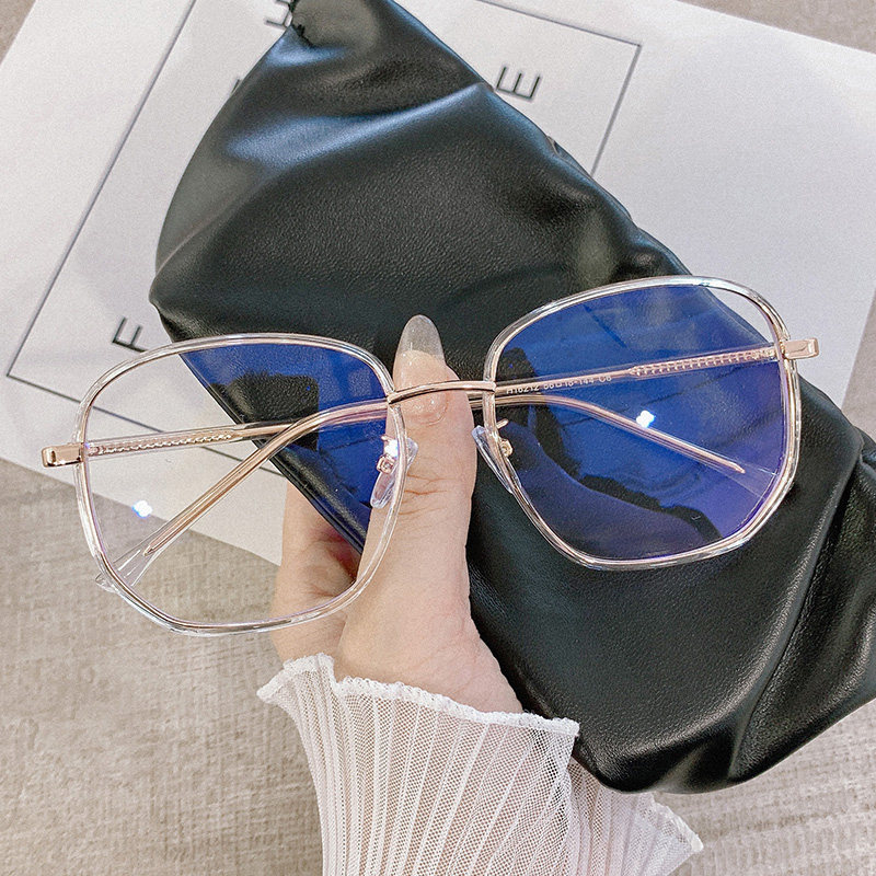 Korean version of color through large frame glasses women's net red artifact red book near-view glasses can be equipped with degree tide men's frame