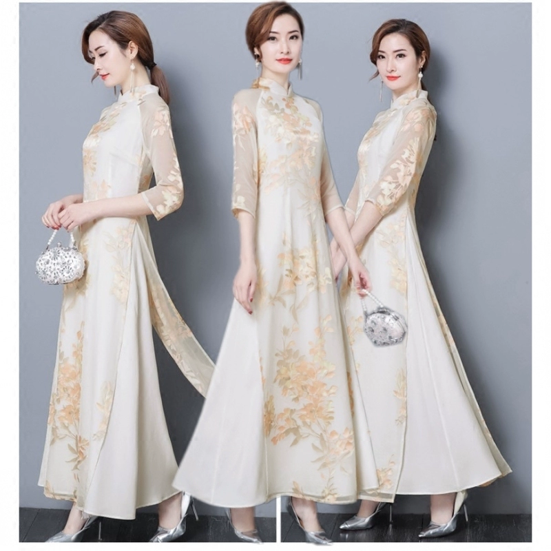 Mùa xuân năm 2021 phong cách mới Phong cách Trung Quốc khí chất của phụ nữ mỏng cải thiện sườn xám áo dài retro áo dài áo đầm trà - váy đầm