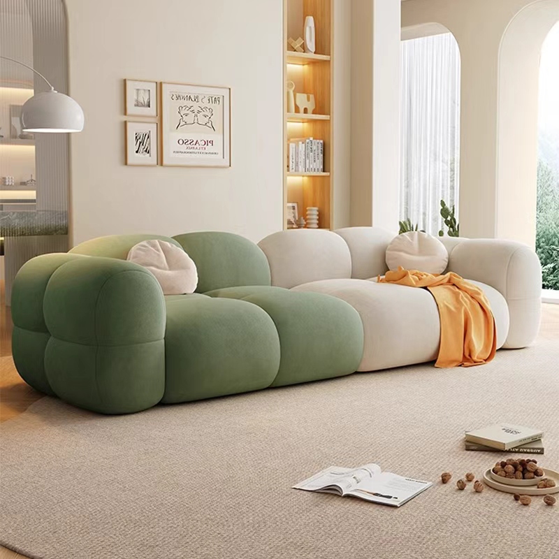 Cream Puff Baby Velvet Jelly Sofa, Simple Living Room Sofa for Small and Large Apartments, Straight Row Fabric Sofa for Guesthouses Cream Puff Baby Velvet Jelly Sofa, Simple Living Room Sofa for Small and Large Apartments, Straight Row Fabric Sofa for Guesthouses