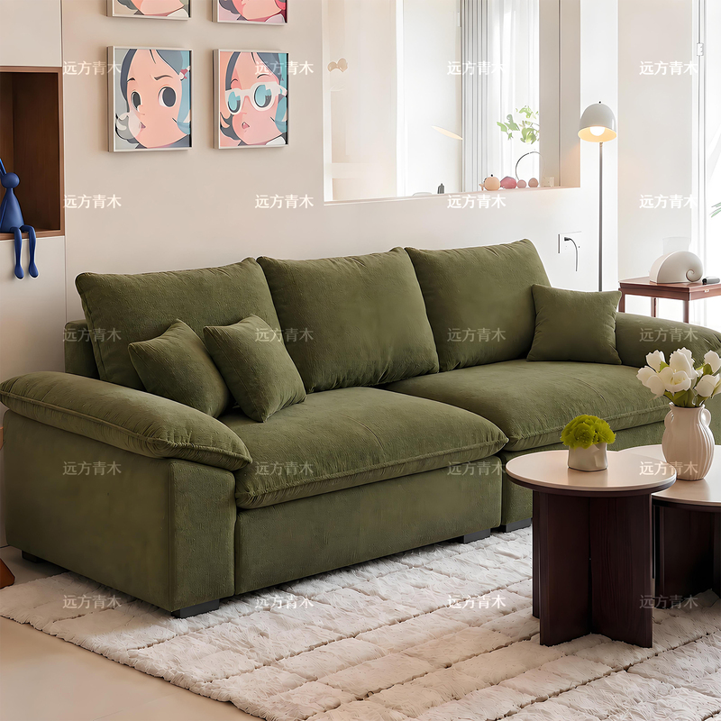 French Retro Style Cotton and Linen Green Sailboat Sofa, Modern and Simple, Suitable for Large and Small Spaces, Removable and Washable Straight-Line Fabric Sofa French Retro Style Cotton and Linen Green Sailboat Sofa, Modern and Simple, Suitable for Large and Small Spaces, Removable and Washable Straight-Line Fabric Sofa