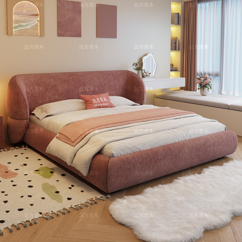 2026 New Wabi-Sabi Style Butterfly Bed Modern Minimalist Hug Bed Cream Style Bedroom High-End Light Luxury Double Wedding Bed