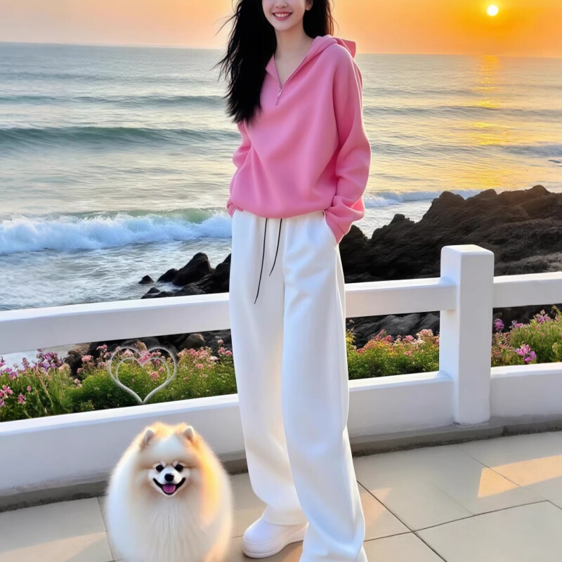 Lazy Style Hooded Sweatshirt Set 2026 Women's Spring and Autumn Drawstring Wide-Leg Pants Two-Piece Set High-End Casual Sportswear