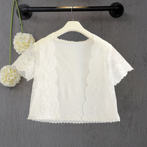 Girls short-sleeved shawl 2019 summer new style childrens lace cardigan small coat thin princess skirt with waistcoat