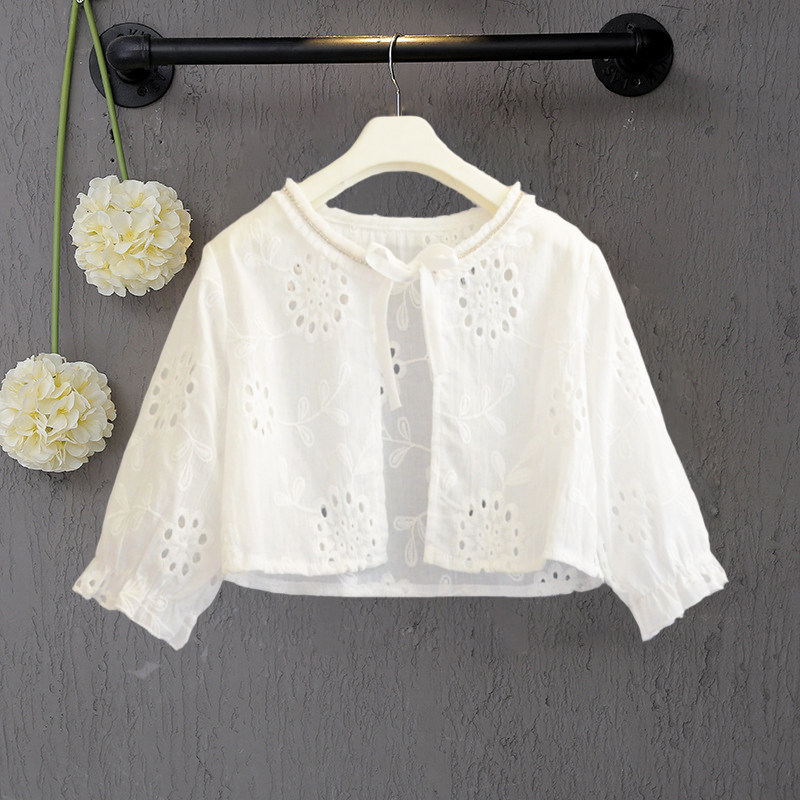Girls yarn skirt cotton outside the summer thin section of the big child princess small jacket Long-sleeved children's breathable cardigan shawl