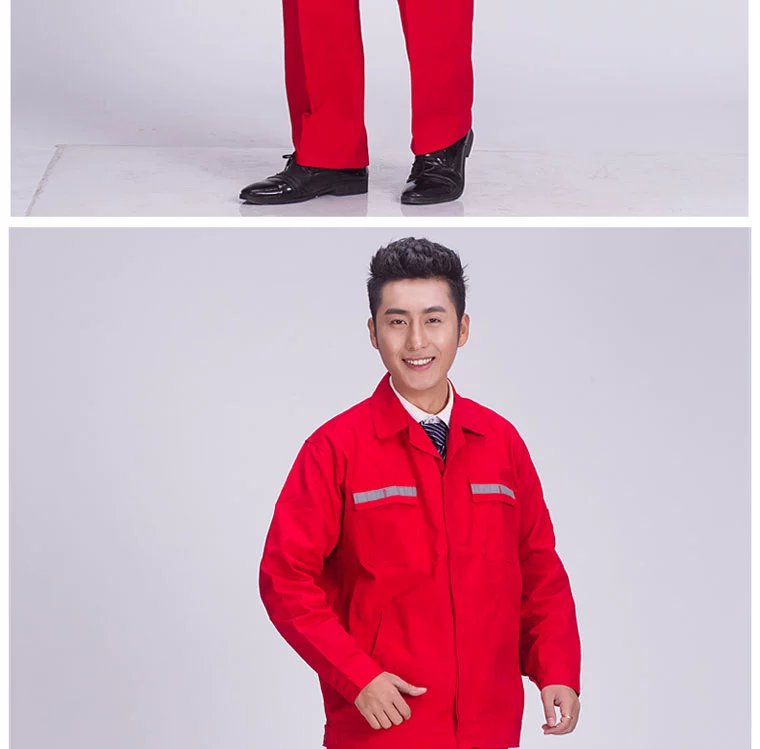 Lingbi đỏ bông dài tay phù hợp với nam hàn máy sửa chữa trang trí kỹ thuật quần áo cotton bảo vệ quần áo phù hợp