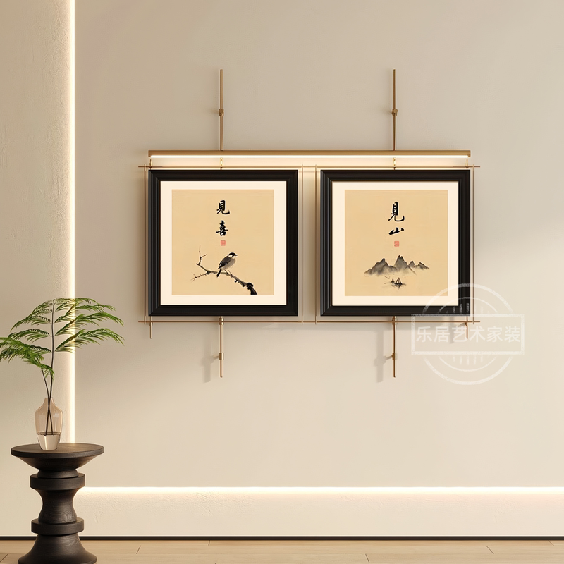 Vintage-Style Entrance Decorative Painting with a High-End Feel, Metal Hanging Rod, Hotel Installation, French Retro Living Room Wall Hanging Painting