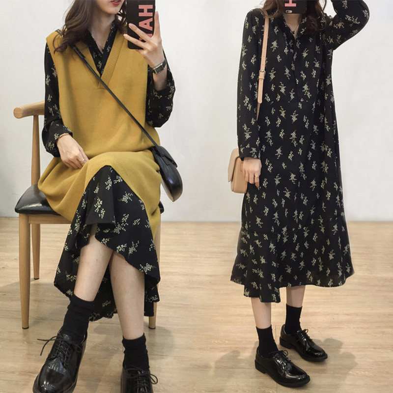 Pregnancy Woman Dress Autumn Suit Long Dress Loose with large size Korean version Pregnant Woman Dress Fall Long Sleeve Foreign Dress Two Sets Spring Autumn