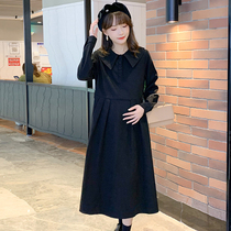 Fall new gestational woman dress autumn pregnant woman with dress and autumn winter long sleeve light core suede dresses long winter day with underskirt