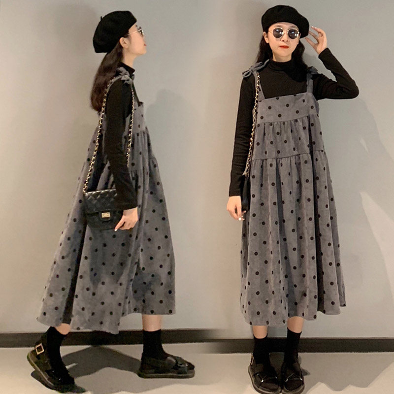 Pregnant women autumn suit fashion large size pregnant women early autumn two-piece dress Corduroy baby bag skirt autumn dress