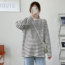 Pregnancy Woman Dress Spring Autumn style blouses pure cotton temperament Chaomy stripes Compassionate Early Autumn Long Sleeves Lean to the bottom T-shirt pregnant woman