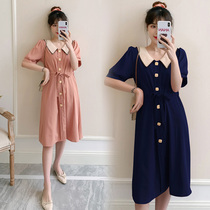 Pregnant Women summer dress dress fashion temperament thin summer dress large size loose belly cover short sleeve chiffon skirt