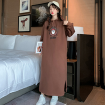 Winter new pregnant womens necropolis dress for autumn and winter style with velvety thickened and thin gestation women dress in winter with cap even dress
